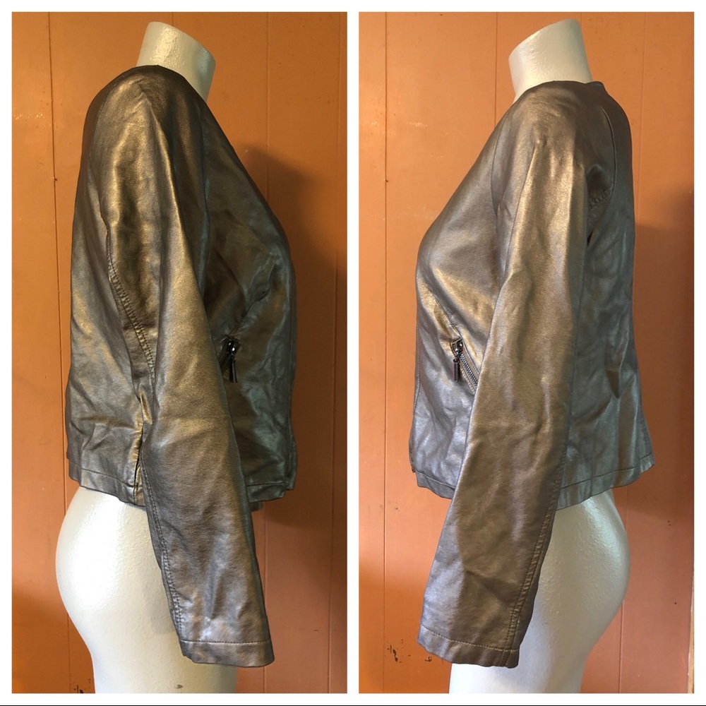 ALFANI Vegan Leather Zip Up Muted Metallic Jacket S - Picture 5 of 10